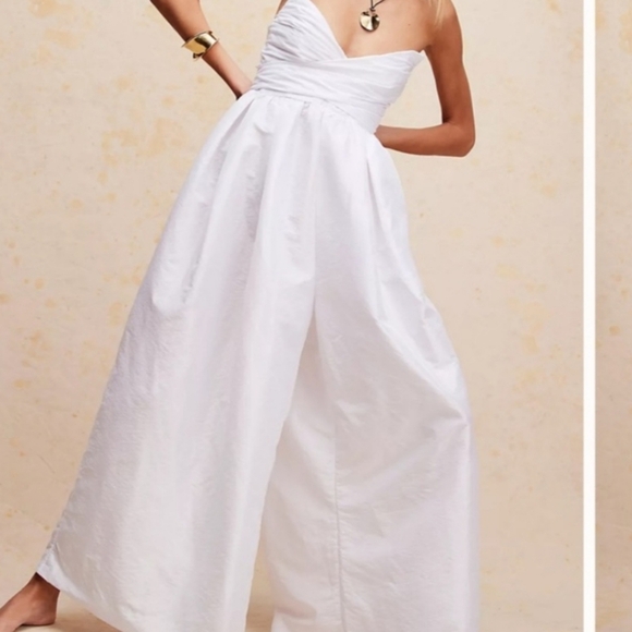 Free People Jade Jumpsuit Ivory Sz S Wide Leg Waist Tie Halter Vacation Resort - Picture 1 of 16